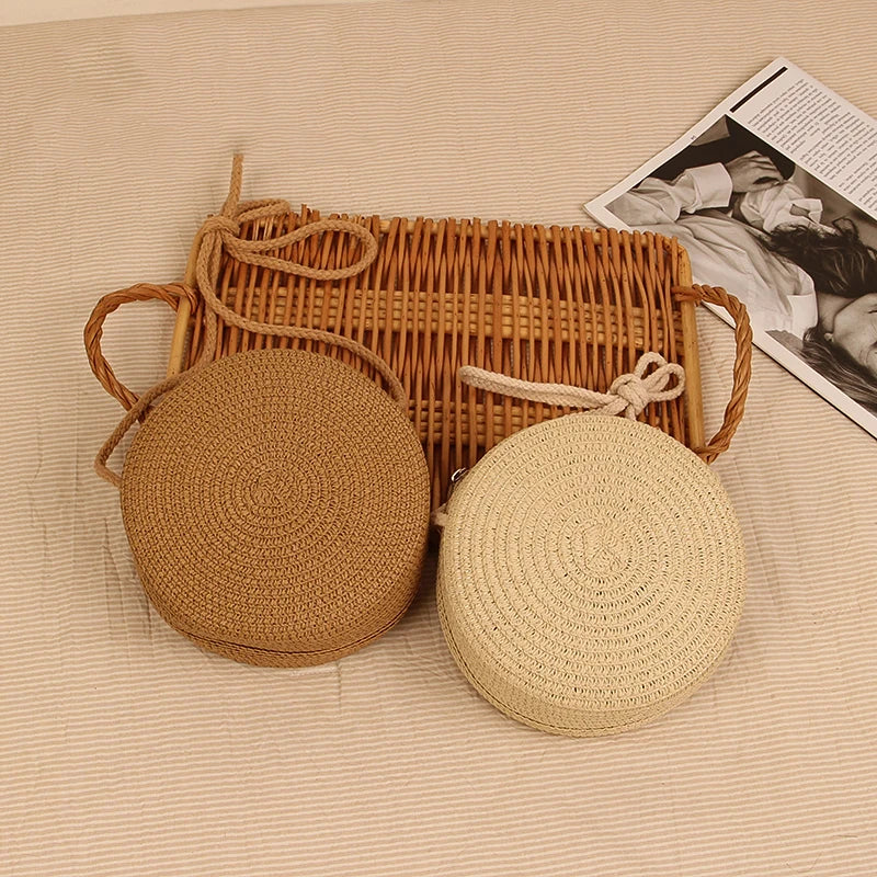 Handwoven Round Straw Crossbody Bag