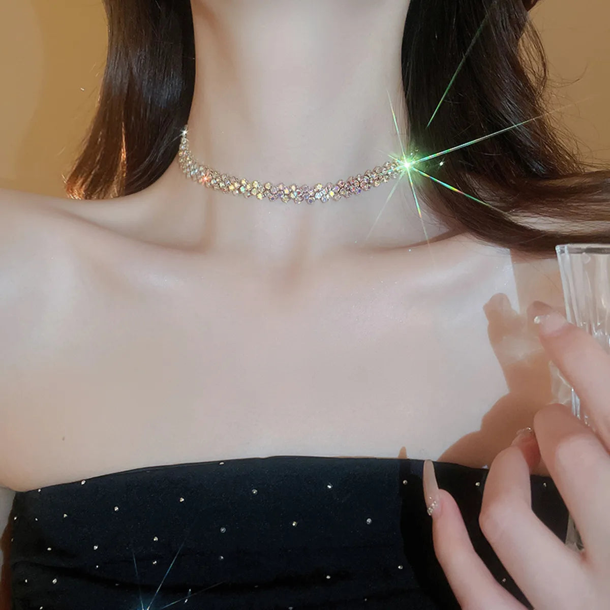 Geometric Rhinestone Crystal Choker Necklace
