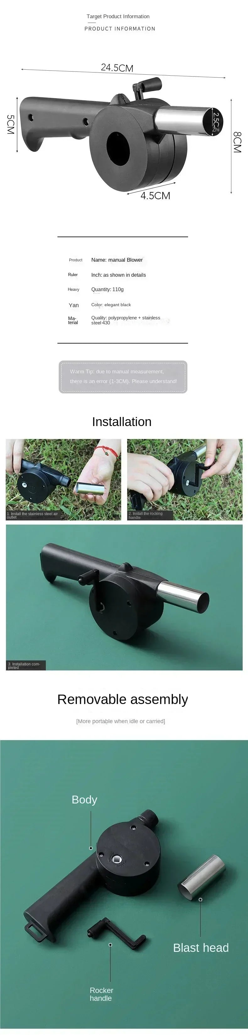 Manual BBQ Fire Starter Air Blower