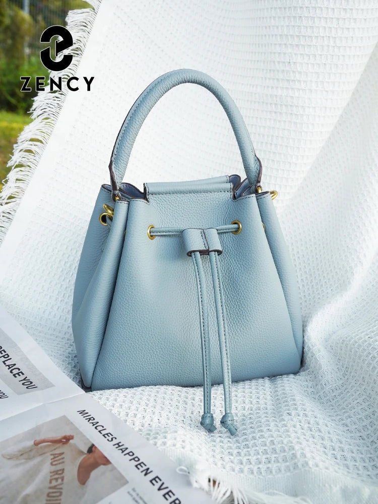 Genuine Leather Top-Handle Bucket Bag