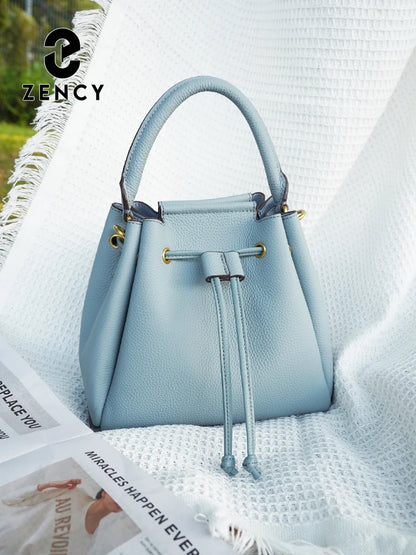 Genuine Leather Top-Handle Bucket Bag