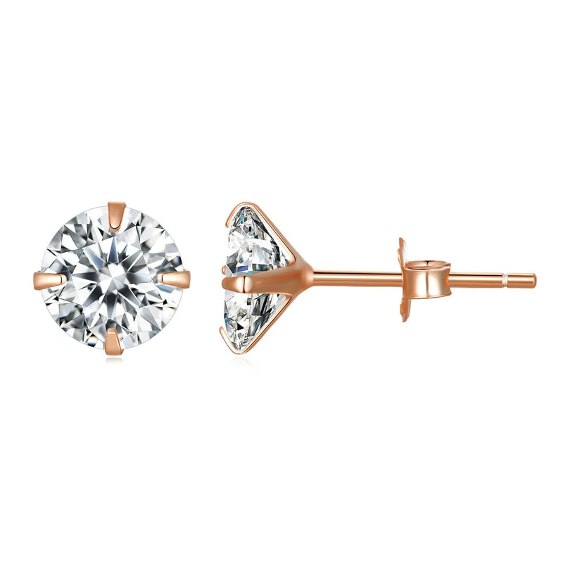 Stud Earrings 925 Sterling Silver Round Cubic Zirconia Earrings