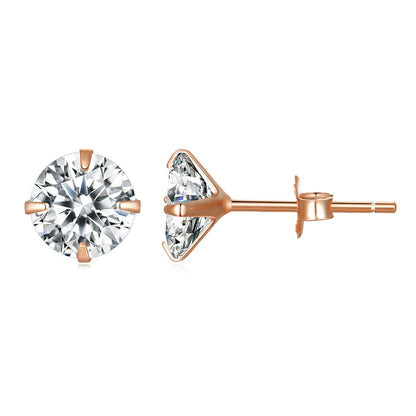 Stud Earrings 925 Sterling Silver Round Cubic Zirconia Earrings