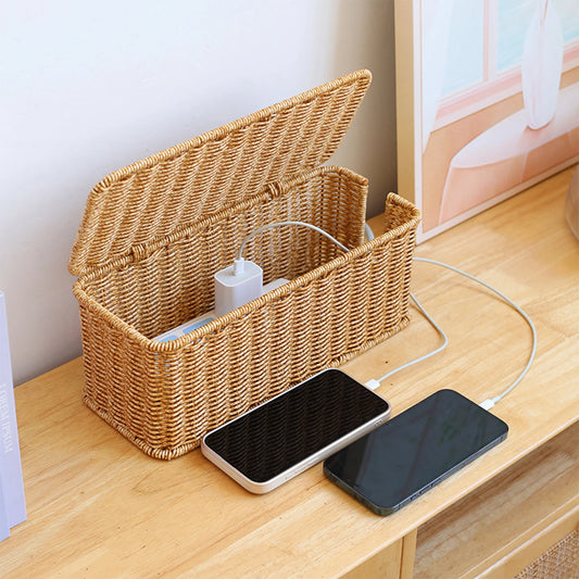 Hand-Woven Cable Storage Box Organizer
