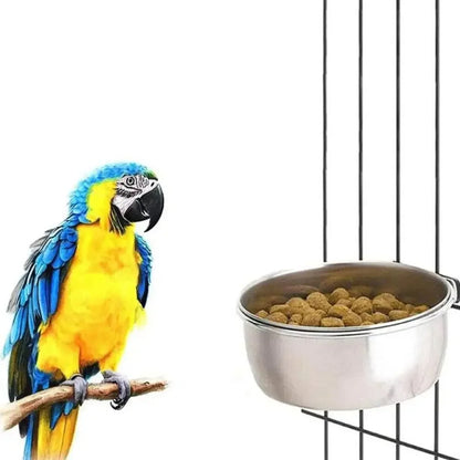 Stainless Steel Clamp-On Pet Feeding Bowl for Birds & Small Animals