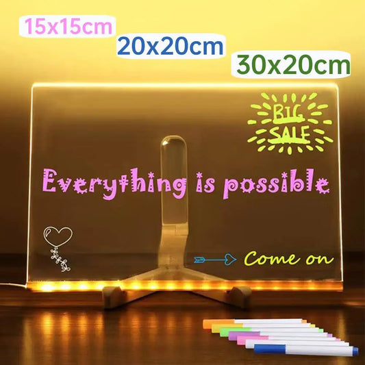 LED Acrylic Message Board with 7 Neon Markers