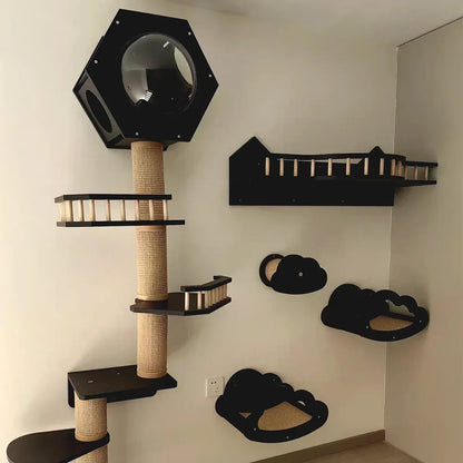 Wooden Wall-Mounted Cat Climbing Shelves & Play Set
