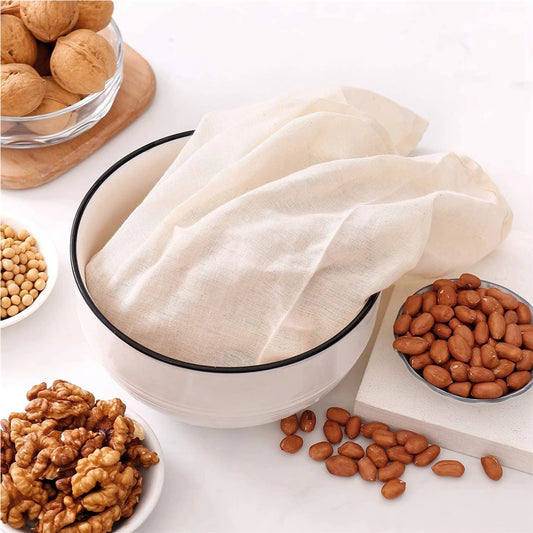 Reusable Drawstring Cotton Filter Bags for Nut Milk, Yogurt, Tea & Coffee