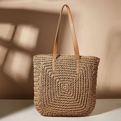 Handmade Woven Straw Beach Tote Bag
