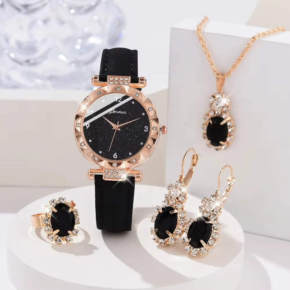Women's Rhinestone Quartz Watch & Bracelet Gift Set