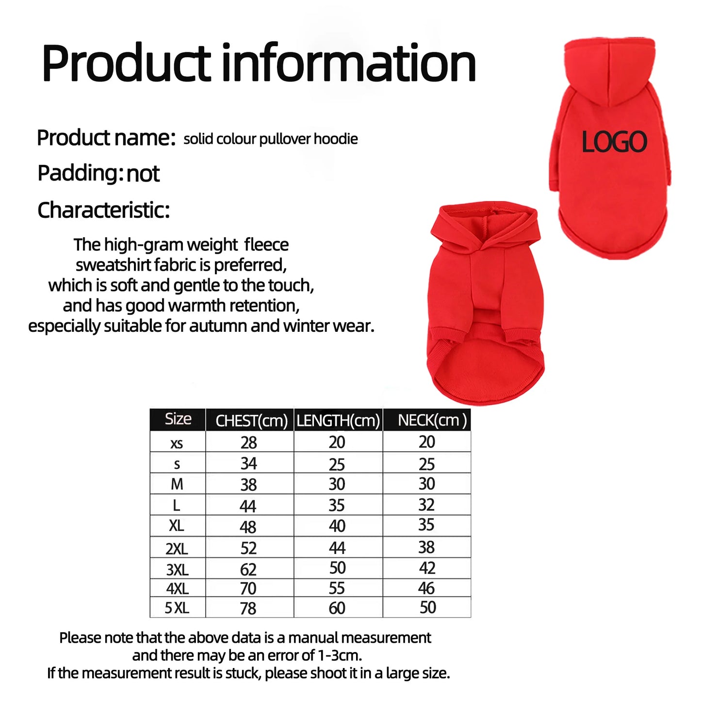 Pet Hooded Sweatshirt for Dogs & Cats