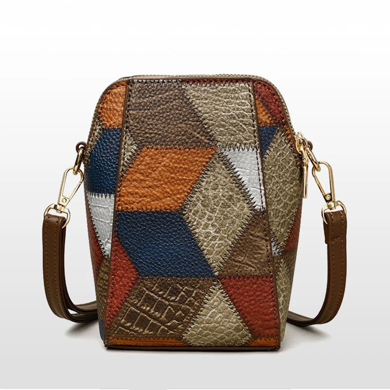 Vintage Patchwork Shoulder Bag with Zipper Closure