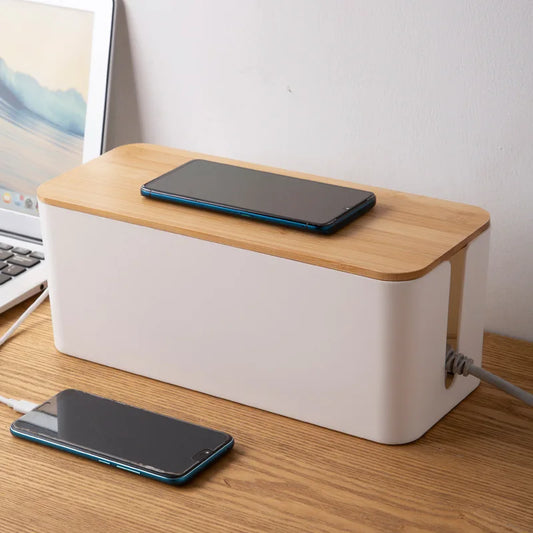 Bamboo Cable Management Storage Box