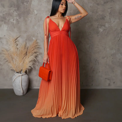 Cm Yaya Sleeveless Pleated V-neck Maxi Dress