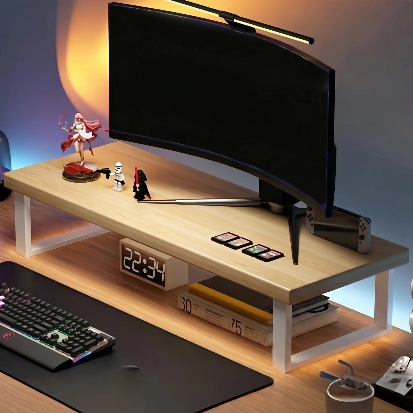 Wooden Desktop Monitor Stand Organizer