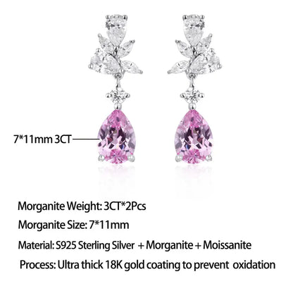 925 Silver Morganite Floral Drop Earrings