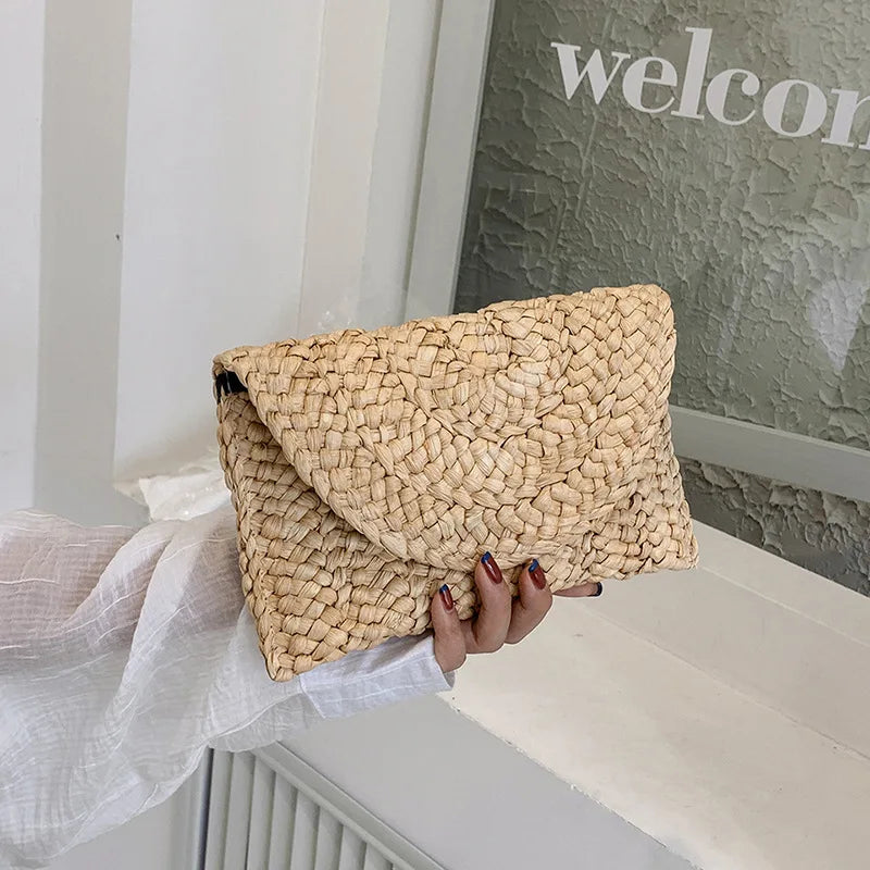 Women’s Handwoven Straw Envelope Clutch Bag