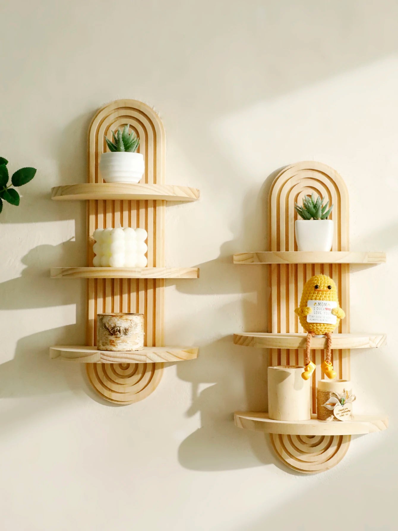 Geometric Natural Wood Wall Mounted Display Shelf
