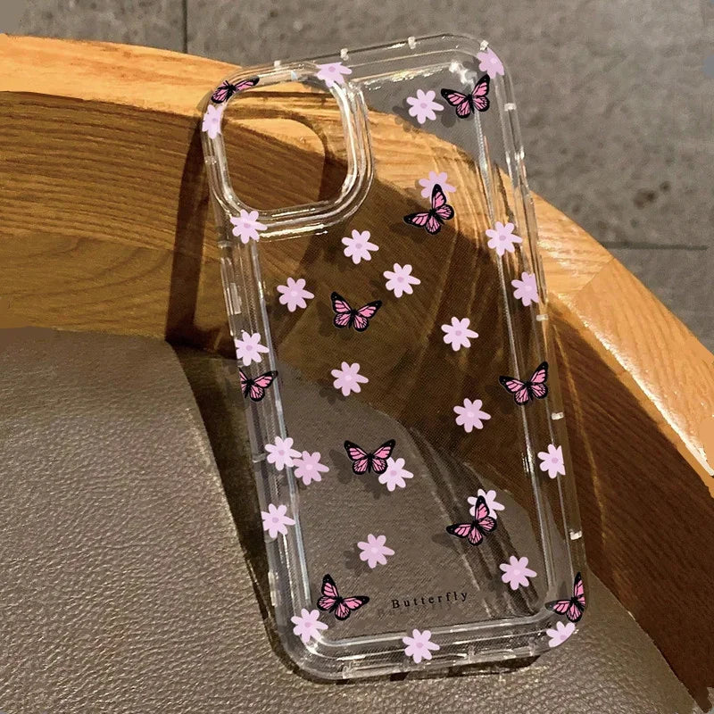 Cartoon White Butterfly Clear Case For iPhone 16 15 14 13 12 Mini 11 Pro Max X XR XS