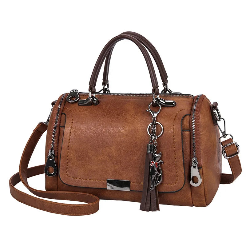 Vintage PU Leather Boston Handbag