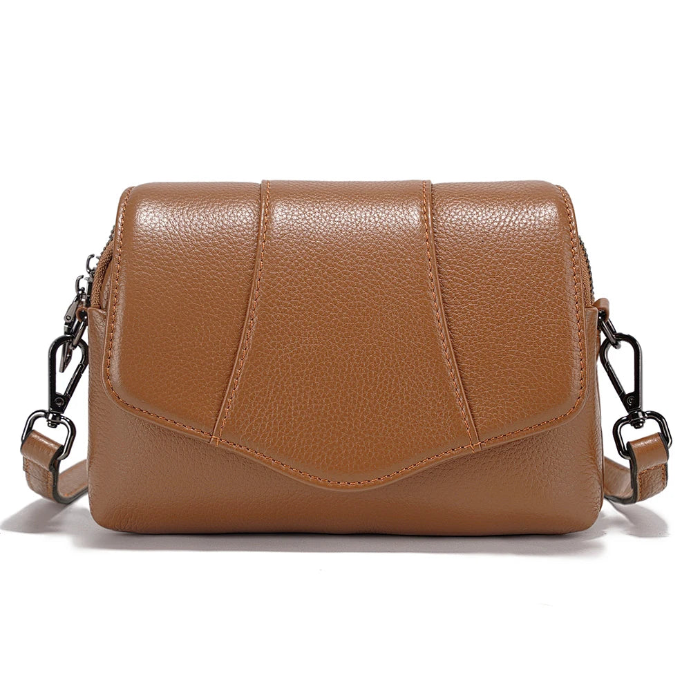 Genuine Leather Multi-Compartment Crossbody Bag