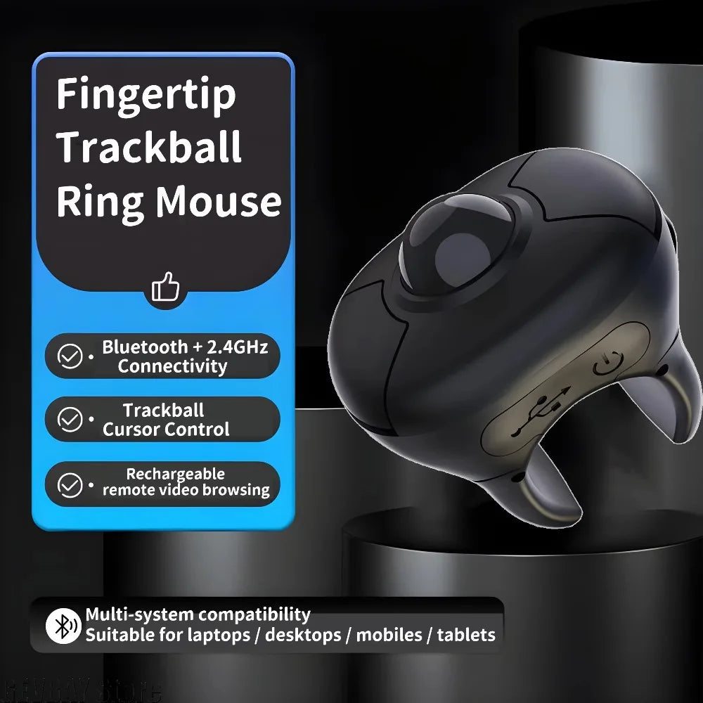 Wireless Finger Ring Trackball Mouse with Bluetooth & 2.4GHz