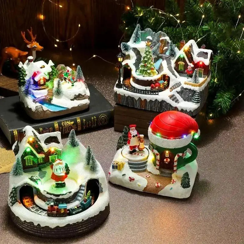 Rotating Light-Up Christmas Resin Music Box