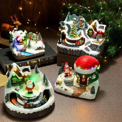 Rotating Light-Up Christmas Resin Music Box