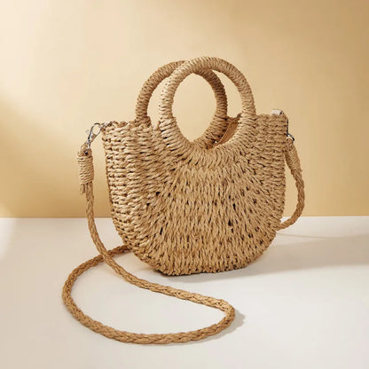 Handwoven Straw Rattan Crossbody Beach Bag