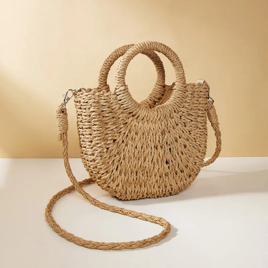 Handwoven Straw Rattan Crossbody Beach Bag