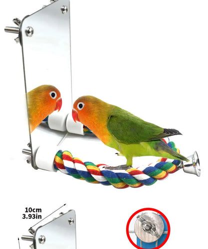 Parrot Activity Mirror & Cotton Rope Perch Toy