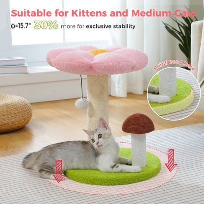 Flower Cat Scratching Tree with Mushroom Scratcher & Plush Bed