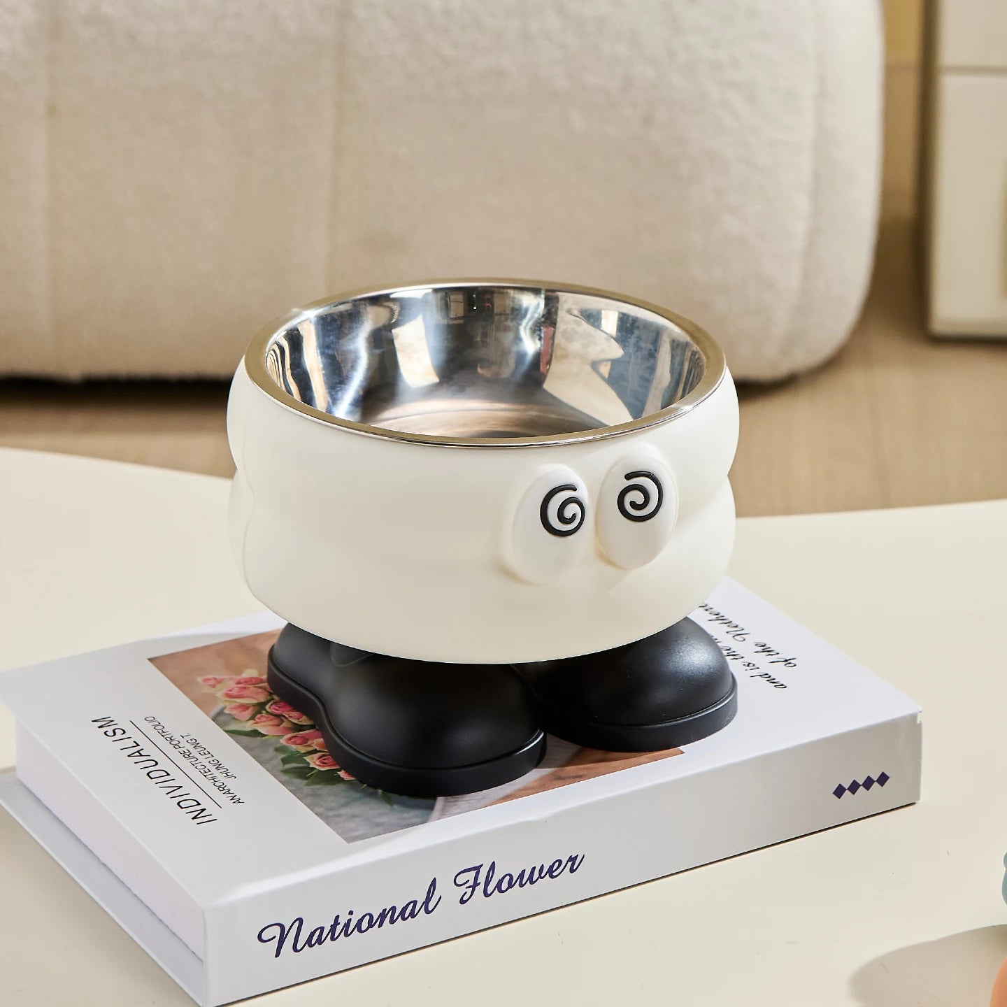 Elevated Stainless Steel Pet Bowl with Cartoon Design