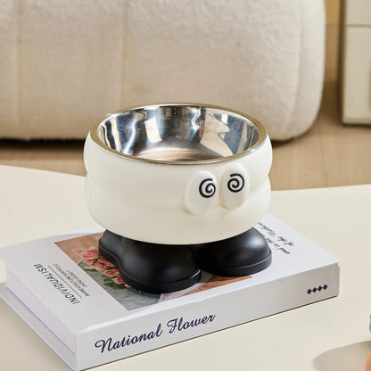 Elevated Stainless Steel Pet Bowl with Cartoon Design
