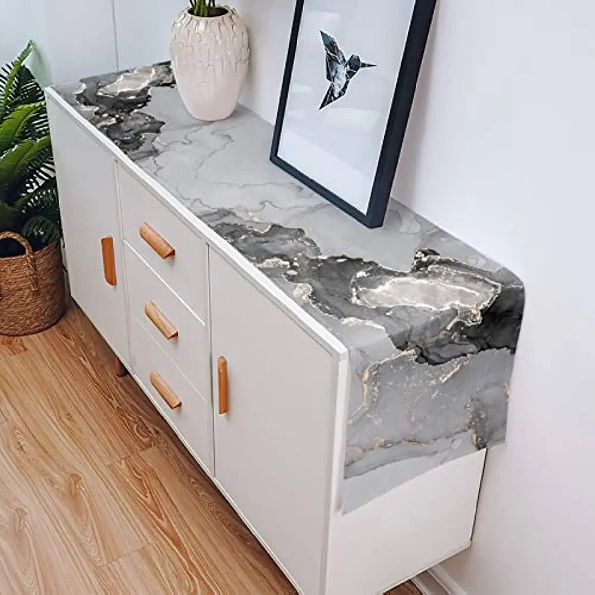 Black Grey Marble Linen Table Runner