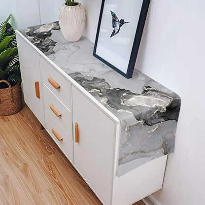 Black Grey Marble Linen Table Runner