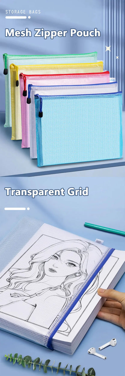 Mesh Zipper Document Pouch Set