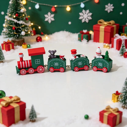 Painted Wooden Christmas Train Ornament
