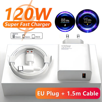 120W 6A EU Fast Wall Charger with Type-C Cable