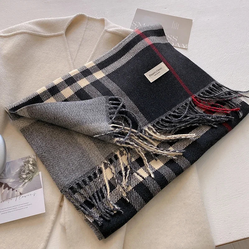 Women’s Plaid Winter Scarf with Tassels