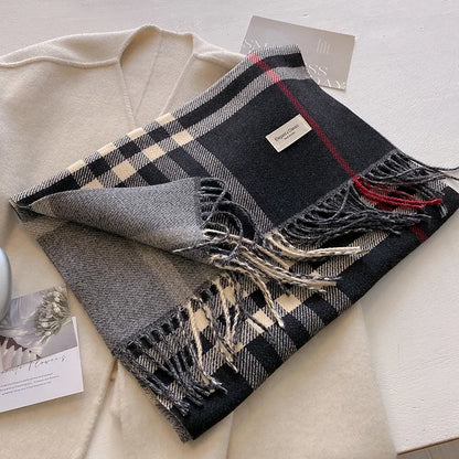 Women’s Plaid Winter Scarf with Tassels