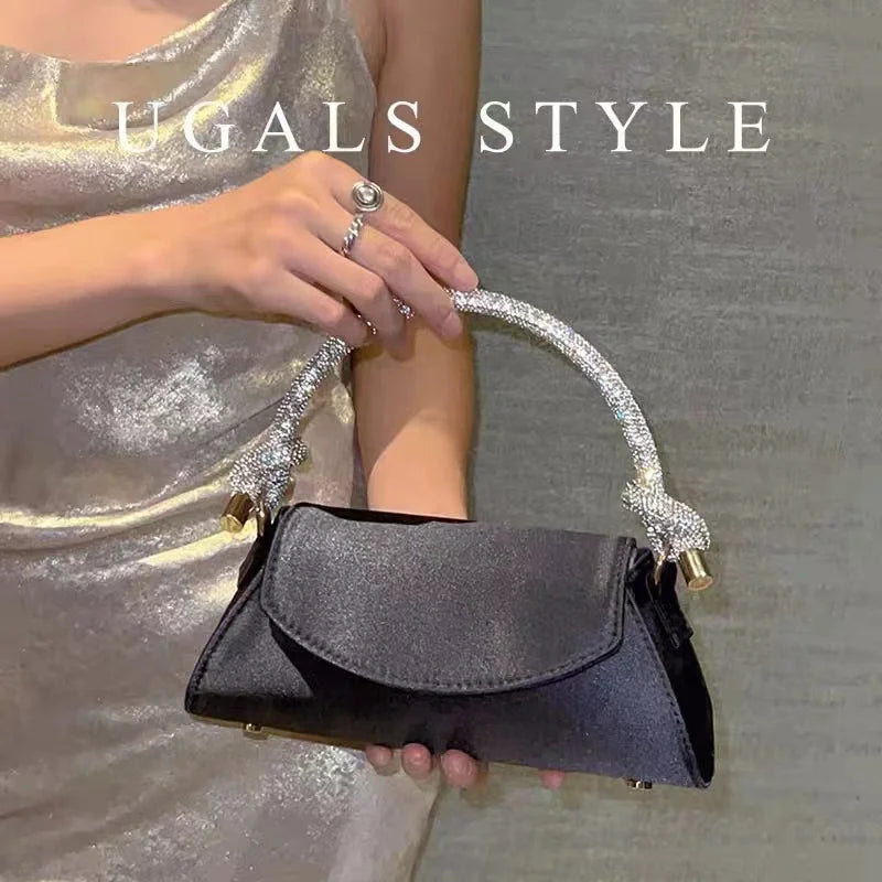 Satin Crystal Handle Evening Bag