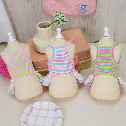 Striped Summer Dog Dress with Lace Skirt