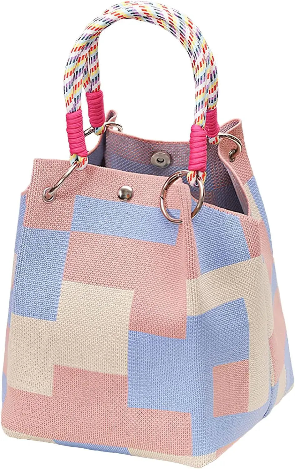 Mini Knitted Bucket Bag – Colorblock Women’s Handbag