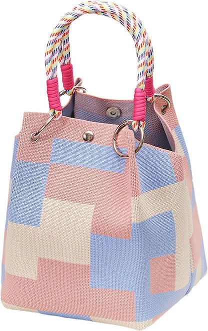 Mini Knitted Bucket Bag – Colorblock Women’s Handbag