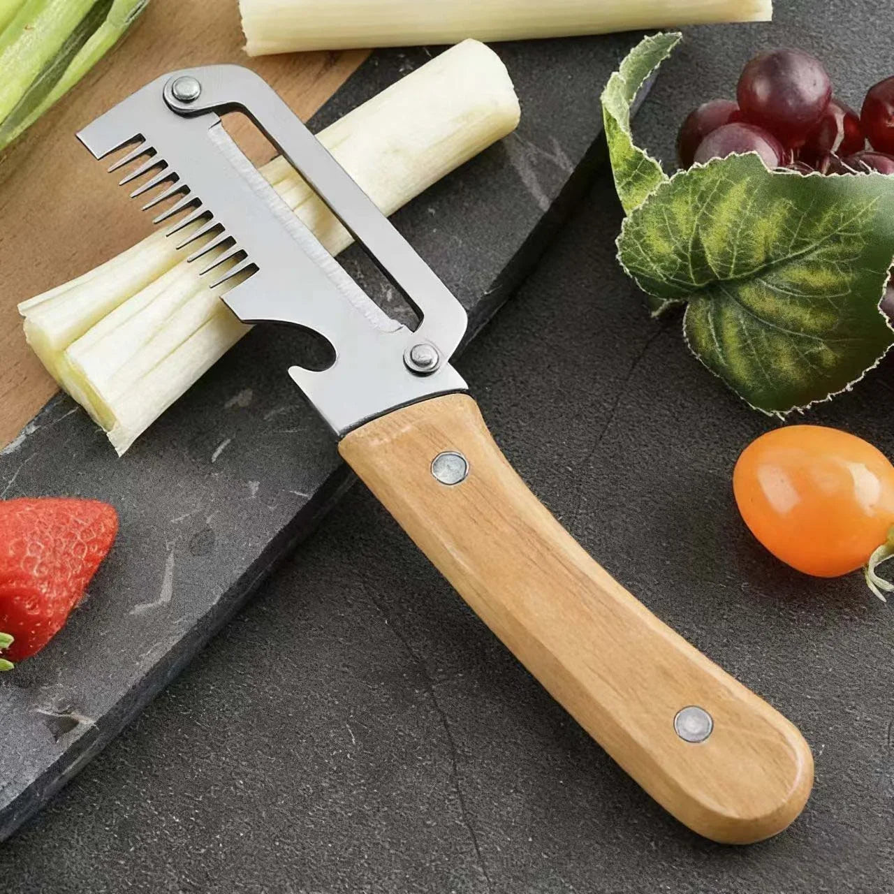 Ergonomic Wooden Handle Paring Knife & Fruit Peeler Kitchen Tool