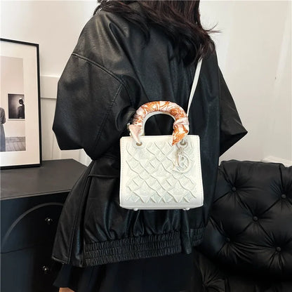 Embroidered Top Handle Crossbody Bag with Scarf