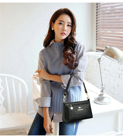 Casual Floral Embossed Leather Crossbody Shoulder Bag