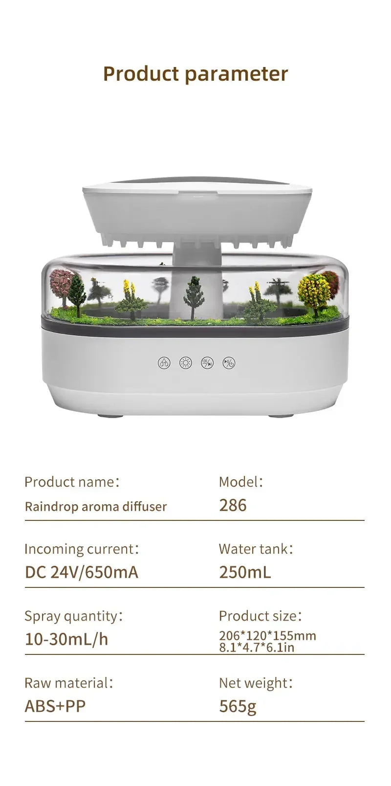 Raindrop Aroma Humidifier with White Noise & Colorful LED Light