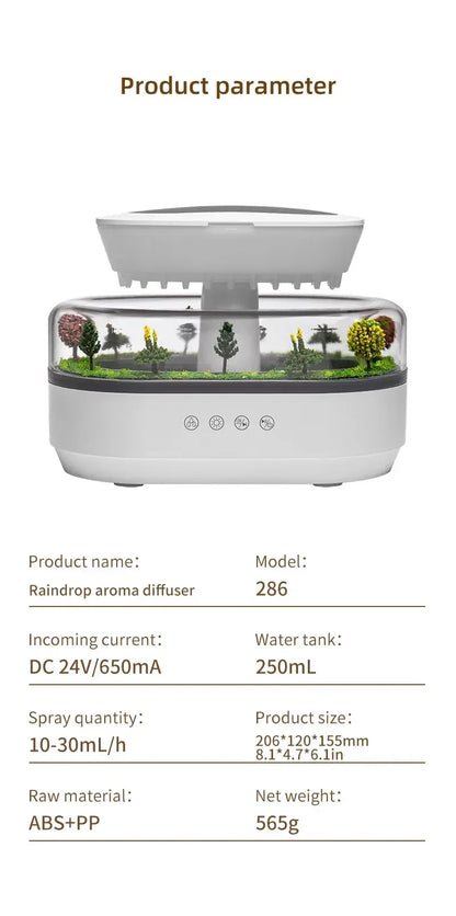 Raindrop Aroma Humidifier with White Noise & Colorful LED Light
